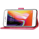 For iPhone SE 2022 / SE 2020 Four-leaf Clasp Embossed Buckle Mobile Phone Protection Leather Case with Lanyard & Card Slot & Wallet & Bracket Function(Magenta)