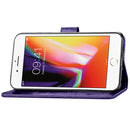 For iPhone SE 2022 / SE 2020 Four-leaf Clasp Embossed Buckle Mobile Phone Protection Leather Case with Lanyard & Card Slot & Wallet & Bracket Function(Purple)
