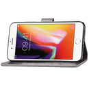 For iPhone SE 2022 / SE 2020 Four-leaf Clasp Embossed Buckle Mobile Phone Protection Leather Case with Lanyard & Card Slot & Wallet & Bracket Function(Gray)