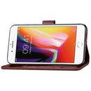 For iPhone SE 2022 / SE 2020 Four-leaf Clasp Embossed Buckle Mobile Phone Protection Leather Case with Lanyard & Card Slot & Wallet & Bracket Function(Brown)