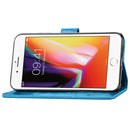 For iPhone SE 2022 / SE 2020 Four-leaf Clasp Embossed Buckle Mobile Phone Protection Leather Case with Lanyard & Card Slot & Wallet & Bracket Function(Blue)