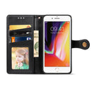 For iPhone SE 2022 / SE 2020 Retro Solid Color Leather Buckle Phone Case with Lanyard & Photo Frame & Card Slot & Wallet & Stand Function(Black)