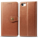 For iPhone SE 2022 / SE 2020 Retro Solid Color Leather Buckle Phone Case with Lanyard & Photo Frame & Card Slot & Wallet & Stand Function(Brown)