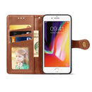 For iPhone SE 2022 / SE 2020 Retro Solid Color Leather Buckle Phone Case with Lanyard & Photo Frame & Card Slot & Wallet & Stand Function(Brown)