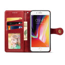 For iPhone SE 2022 / SE 2020 Retro Solid Color Leather Buckle Phone Case with Lanyard & Photo Frame & Card Slot & Wallet & Stand Function(Red)