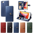 For iPhone SE 2022 / SE 2020 Retro Solid Color Leather Buckle Phone Case with Lanyard & Photo Frame & Card Slot & Wallet & Stand Function(Blue)