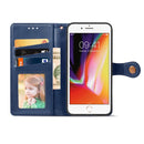 For iPhone SE 2022 / SE 2020 Retro Solid Color Leather Buckle Phone Case with Lanyard & Photo Frame & Card Slot & Wallet & Stand Function(Blue)