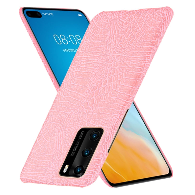 For Huawei P40 Shockproof Crocodile Texture PC + PU Case(Pink)