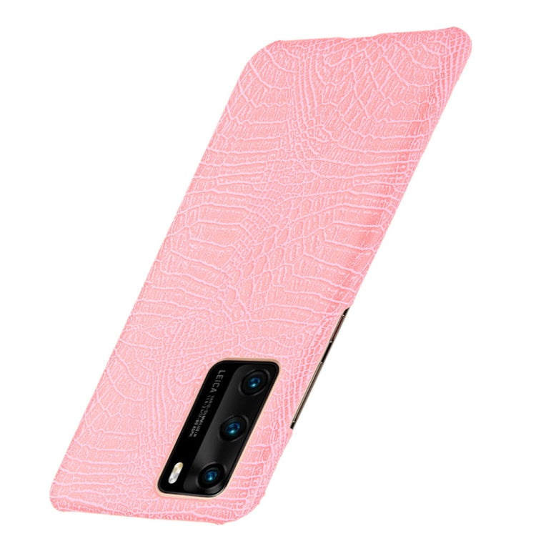 For Huawei P40 Shockproof Crocodile Texture PC + PU Case(Pink)