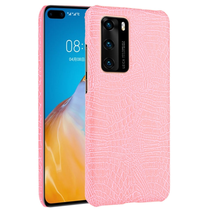 For Huawei P40 Shockproof Crocodile Texture PC + PU Case(Pink)
