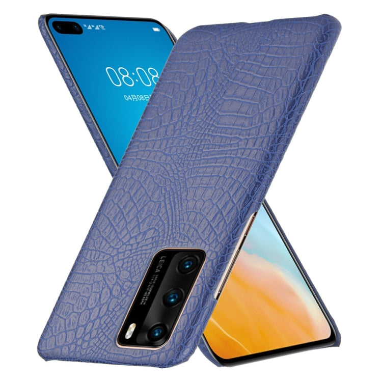 For Huawei P40 Shockproof Crocodile Texture PC + PU Case(Blue)