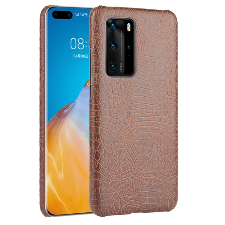 For Huawei P40 Pro Shockproof Crocodile Texture PC + PU Case(Brown)