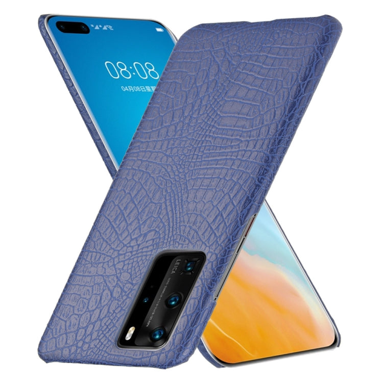 For Huawei P40 Pro Shockproof Crocodile Texture PC + PU Case(Blue)