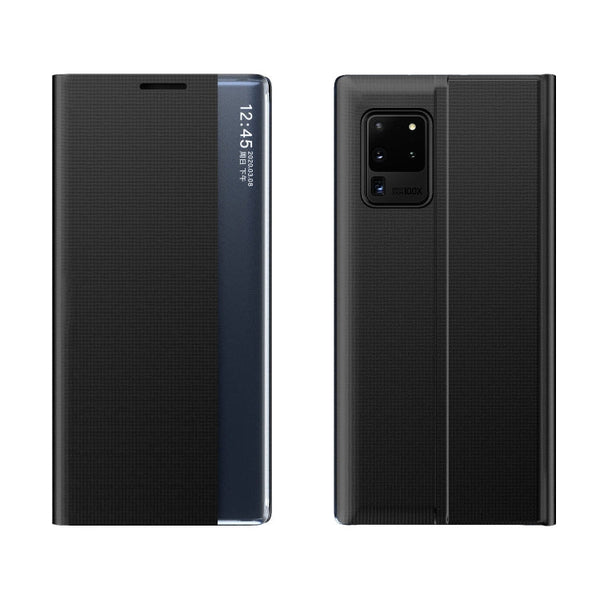 For Galaxy S20 Plus Side Display Magnetic Horizontal Flip Plain Texture Cloth + PC Case with Holder & Sleep / Wake-up Function(Black)
