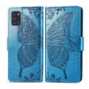 For Galaxy A31 Butterfly Love Flower Embossed Horizontal Flip Leather Case with Bracket / Card Slot / Wallet / Lanyard(Blue)