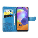 For Galaxy A31 Butterfly Love Flower Embossed Horizontal Flip Leather Case with Bracket / Card Slot / Wallet / Lanyard(Blue)