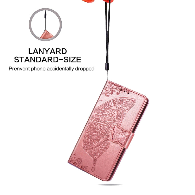 For Galaxy A31 Butterfly Love Flower Embossed Horizontal Flip Leather Case with Bracket / Card Slot / Wallet / Lanyard(Rose Gold)