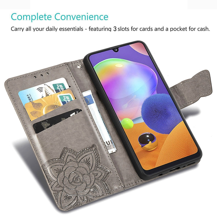For Galaxy A31 Butterfly Love Flower Embossed Horizontal Flip Leather Case with Bracket / Card Slot / Wallet / Lanyard(Rose Gold)