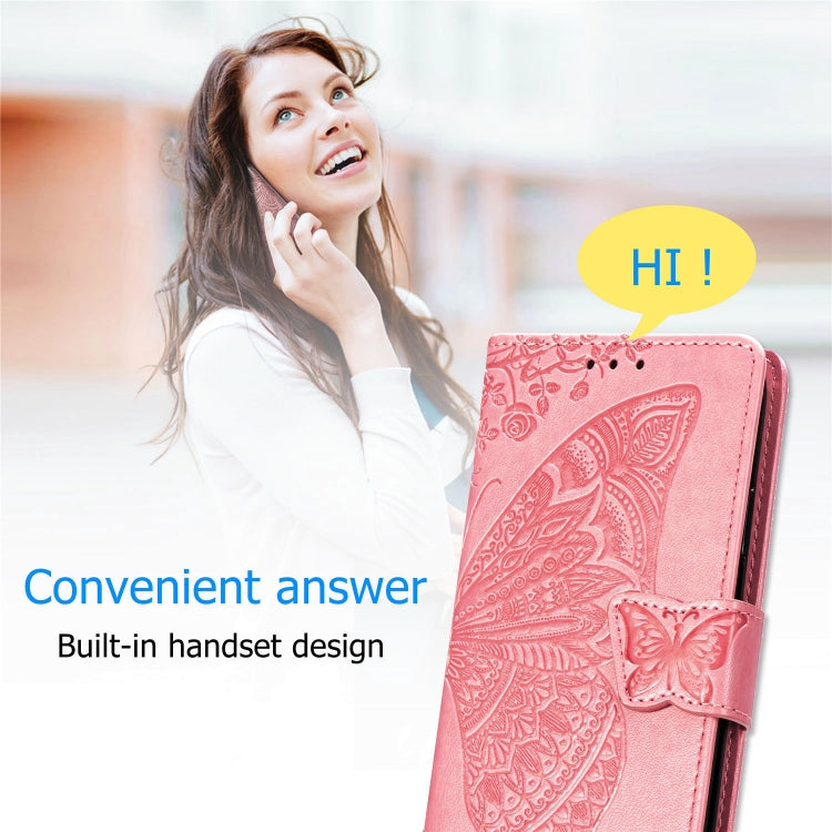 For Galaxy A31 Butterfly Love Flower Embossed Horizontal Flip Leather Case with Bracket / Card Slot / Wallet / Lanyard(Rose Gold)