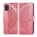 For Galaxy A31 Butterfly Love Flower Embossed Horizontal Flip Leather Case with Bracket / Card Slot / Wallet / Lanyard(Pink)