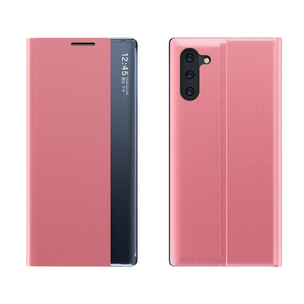 For Galaxy Note 10 Plus Side Display Magnetic Horizontal Flip Plain Texture Cloth + PC Case with Holder & Sleep / Wake-up Function(Pink)