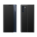 For Galaxy Note 10 Plus Side Display Magnetic Horizontal Flip Plain Texture Cloth + PC Case with Holder & Sleep / Wake-up Function(Black)