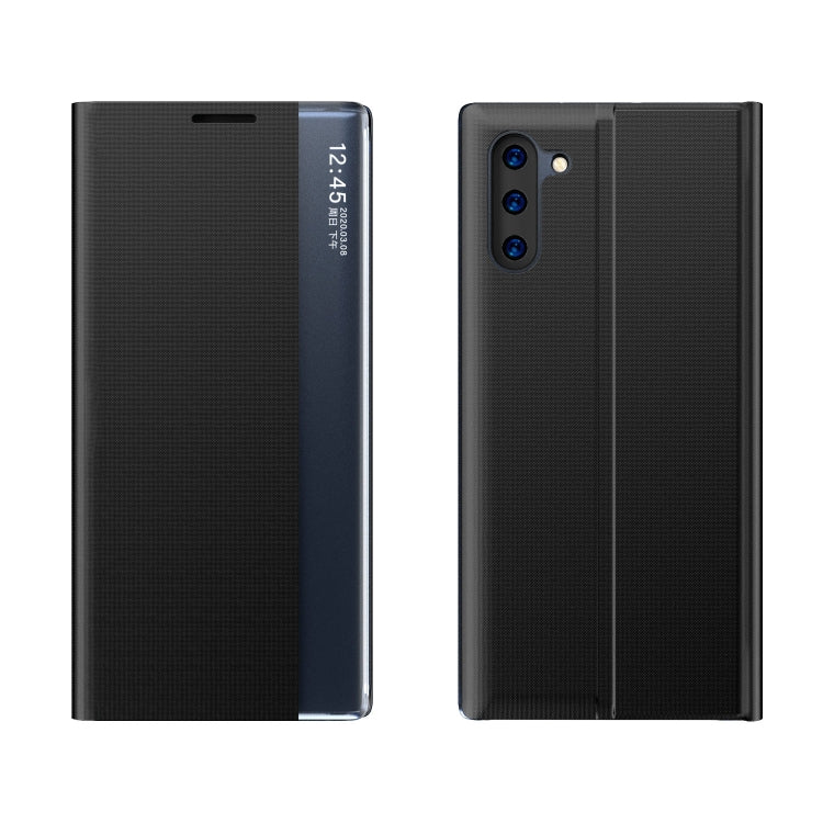 For Galaxy Note 10 Plus Side Display Magnetic Horizontal Flip Plain Texture Cloth + PC Case with Holder & Sleep / Wake-up Function(Black)
