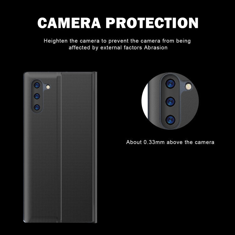 For Galaxy Note 10 Plus Side Display Magnetic Horizontal Flip Plain Texture Cloth + PC Case with Holder & Sleep / Wake-up Function(Black)