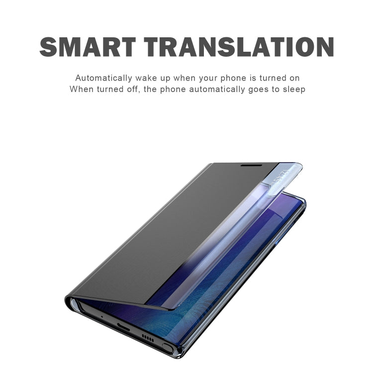 For Galaxy Note 10 Plus Side Display Magnetic Horizontal Flip Plain Texture Cloth + PC Case with Holder & Sleep / Wake-up Function(Black)