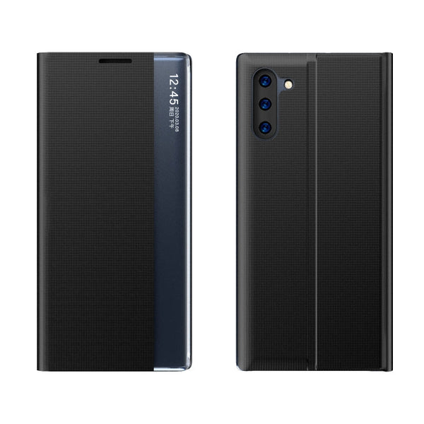 For Galaxy Note 10 Plus Side Display Magnetic Horizontal Flip Plain Texture Cloth + PC Case with Holder & Sleep / Wake-up Function(Black)