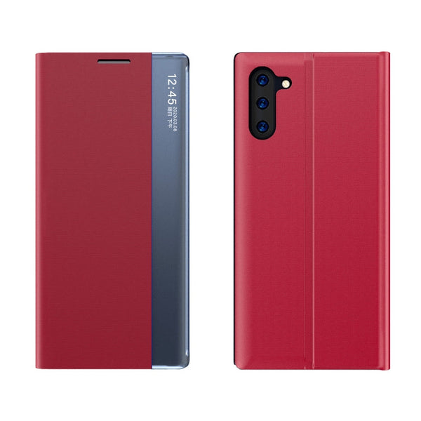 For Galaxy Note 10 Plus Side Display Magnetic Horizontal Flip Plain Texture Cloth + PC Case with Holder & Sleep / Wake-up Function(Red)