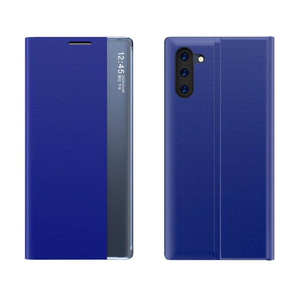 For Galaxy Note 10 Plus Side Display Magnetic Horizontal Flip Plain Texture Cloth + PC Case with Holder & Sleep / Wake-up Function(Blue)