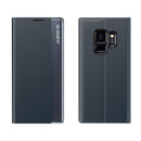 For Galaxy S9 Side Display Magnetic Horizontal Flip Plain Texture Cloth + PC Case with Holder & Sleep / Wake-up Function(Dark Blue)