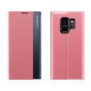 For Galaxy S9 Side Display Magnetic Horizontal Flip Plain Texture Cloth + PC Case with Holder & Sleep / Wake-up Function(Pink)