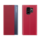 For Galaxy S9 Side Display Magnetic Horizontal Flip Plain Texture Cloth + PC Case with Holder & Sleep / Wake-up Function(Red)