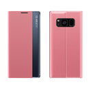 For Galaxy S8 Side Display Magnetic Horizontal Flip Plain Texture Cloth + PC Case with Holder & Sleep / Wake-up Function(Pink)