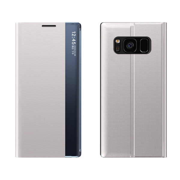 For Galaxy S10 Side Display Magnetic Horizontal Flip Plain Texture Cloth + PC Case with Holder & Sleep / Wake-up Function(Silver)