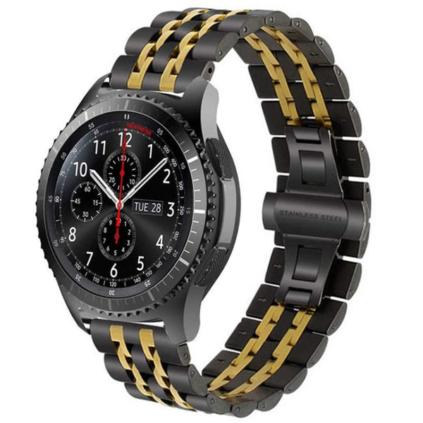 22mm For Huawei Watch GT2e GT2 46mm Seven Stainless Steel Watch Band(Black gold)
