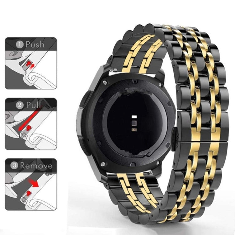 22mm For Huawei Watch GT2e GT2 46mm Seven Stainless Steel Watch Band(Black gold)