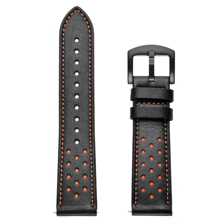 22mm For Huawei Watch GT2e / GT2 46mm Plum Blossom Hole Leather Watch Band(Black Orange)