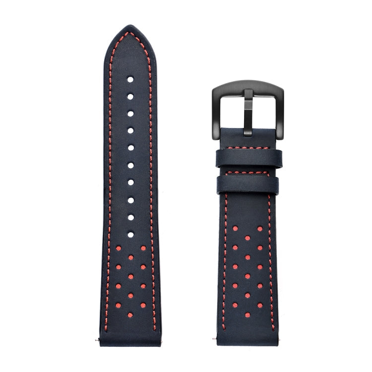 22mm For Huawei Watch GT2e / GT2 46mm Plum Blossom Hole Leather Watch Band(Blue)