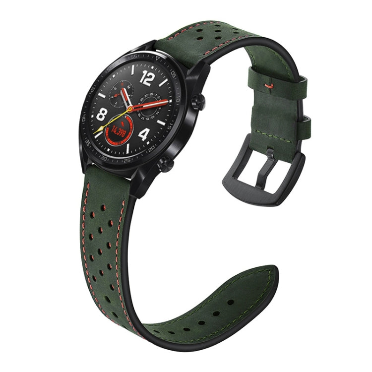 22mm For Huawei Watch GT2e / GT2 46mm Plum Blossom Hole Leather Watch Band(Green)