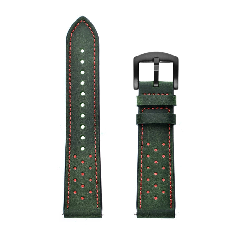 22mm For Huawei Watch GT2e / GT2 46mm Plum Blossom Hole Leather Watch Band(Green)