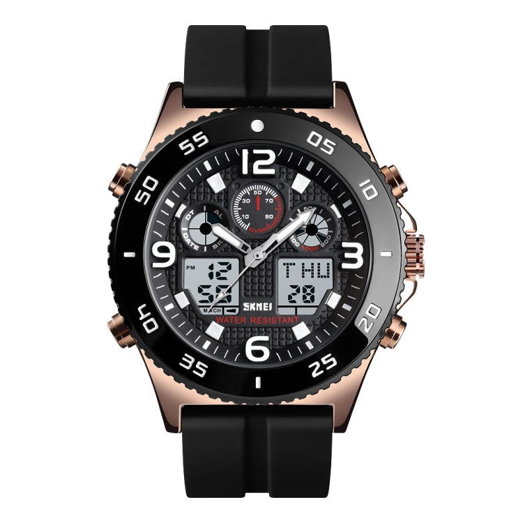 SKMEI 1538 Multi-Function Time Large Dial Steel Belt Men Casual Sports Electronic Watch(Rose Gold-Silicone Belt)