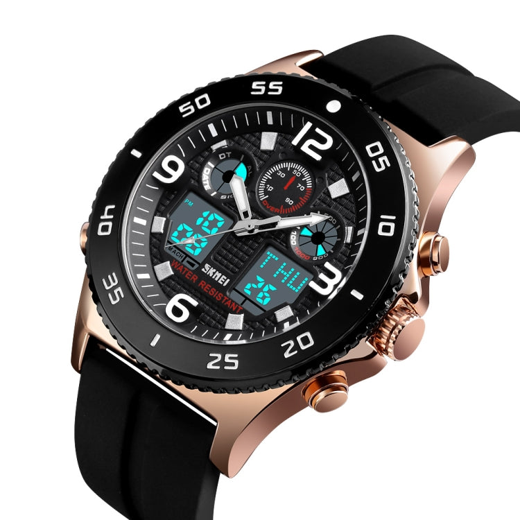 SKMEI 1538 Multi-Function Time Large Dial Steel Belt Men Casual Sports Electronic Watch(Rose Gold-Silicone Belt)