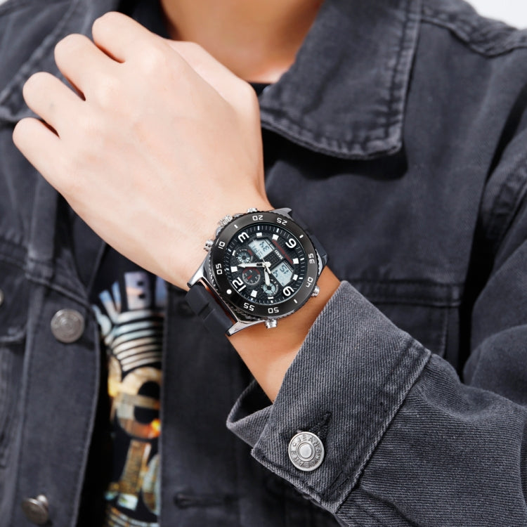SKMEI 1538 Multi-Function Time Large Dial Steel Belt Men Casual Sports Electronic Watch(Silver-Silicone Belt)