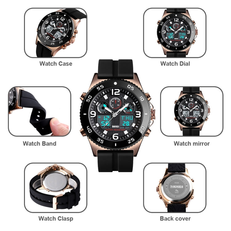 SKMEI 1538 Multi-Function Time Large Dial Steel Belt Men Casual Sports Electronic Watch(Silver-Silicone Belt)