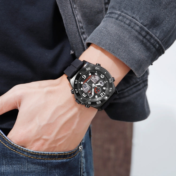 SKMEI 1538 Multi-Function Time Large Dial Steel Belt Men Casual Sports Electronic Watch(Black-Silicone Belt)
