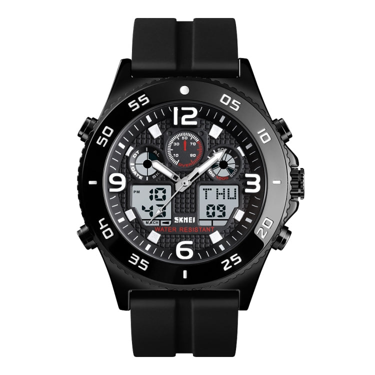 SKMEI 1538 Multi-Function Time Large Dial Steel Belt Men Casual Sports Electronic Watch(Black-Silicone Belt)