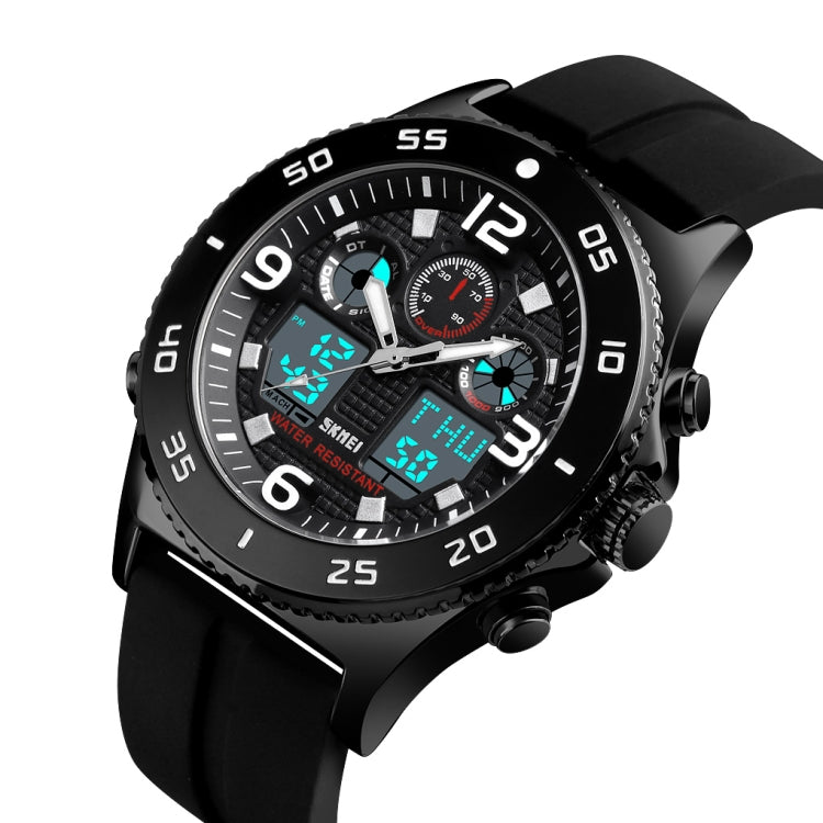SKMEI 1538 Multi-Function Time Large Dial Steel Belt Men Casual Sports Electronic Watch(Black-Silicone Belt)